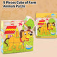 3D Wooden Jigsaw Puzzle Cube Blocks for Kids – 6-in-1 Farm Animals Puzzle with 9 Pieces – Early Learning Educational Toys