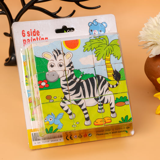 3D Wooden Jigsaw Puzzle Cube Blocks for Kids – 6-in-1 Farm Animals Puzzle with 9 Pieces – Early Learning Educational Toys