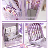 Canvas Premium Pencil Case Hang able 6 Layer with 3 Compartment Cute Aesthetic Pencil Case for Girls Large Capacity Pencil Pouch for Kids Cute Stationary Gift for Kids