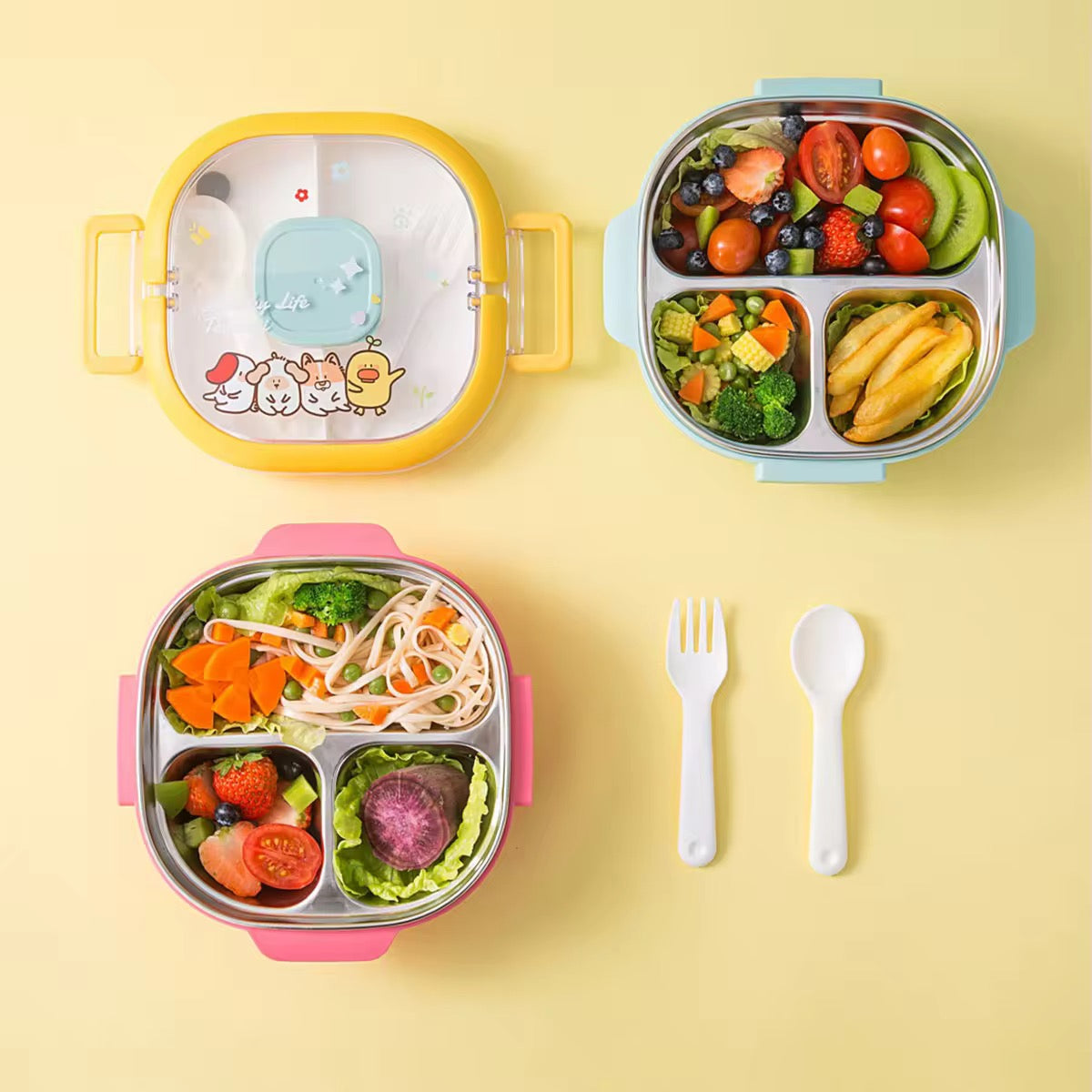 Insulated Lunch Box|Stainless Steel|3 Compartments to Keep Eating Mess Free|Lightweight, Fits in The Bag|Small Container for Pickle/Sauce|Comes with Fork & Spoon|Easy to Carry - 700 ML,