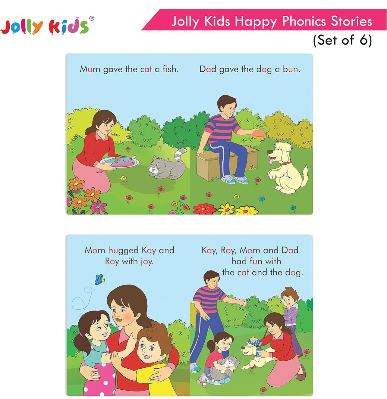 Jolly Kids Read With Happy Phonics Stories (Set of 6)| Vowel Sound Words| Phonic Stories for Kids Ages 3-8 Years