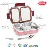 Leak Proof Airtight Unbreakable Lid BPA Free Ceelik Duo Stainless Steel Insulated Lunch Tiffin Box Set with Steel Spoon 2 Compartment Lunch Box for School Kids, Office Women Men