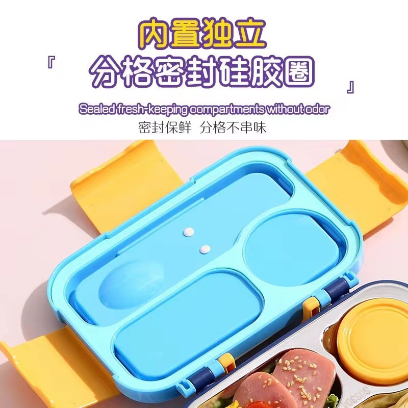 Stainless Steel Lunch Box with 3 Compartments Bento Tiffin Leak-Proof Durable Food Container 750ml + 150m