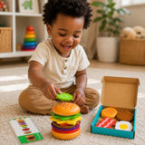Wooden Burger Stacking Toy Set - Pretend Play Kitchen Toys for Kids