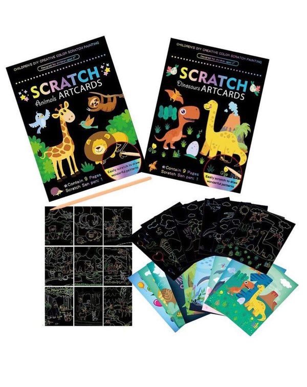 DIY Magic Scratch Art for Kids, 9 Sheets Double Sided Cute Design Rainbow Scratch Paper Cards & Scratch Sticks Set for Kids/Boys -Girls Birthday Party Favor Supplies