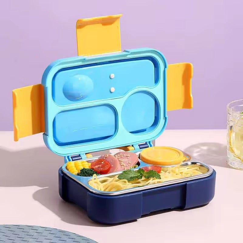 Stainless Steel Lunch Box with 3 Compartments Bento Tiffin Leak-Proof Durable Food Container 750ml + 150m