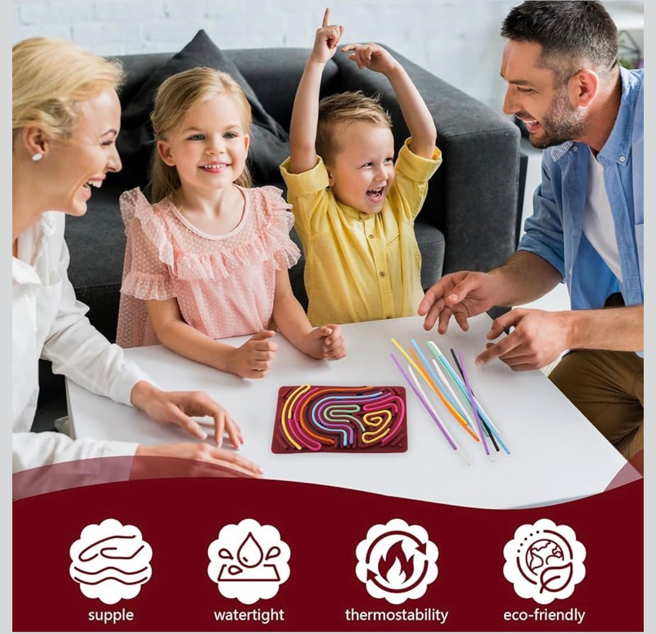 Sensory Silicone Toy with Silicone Strips with Double-Sided Activity Board