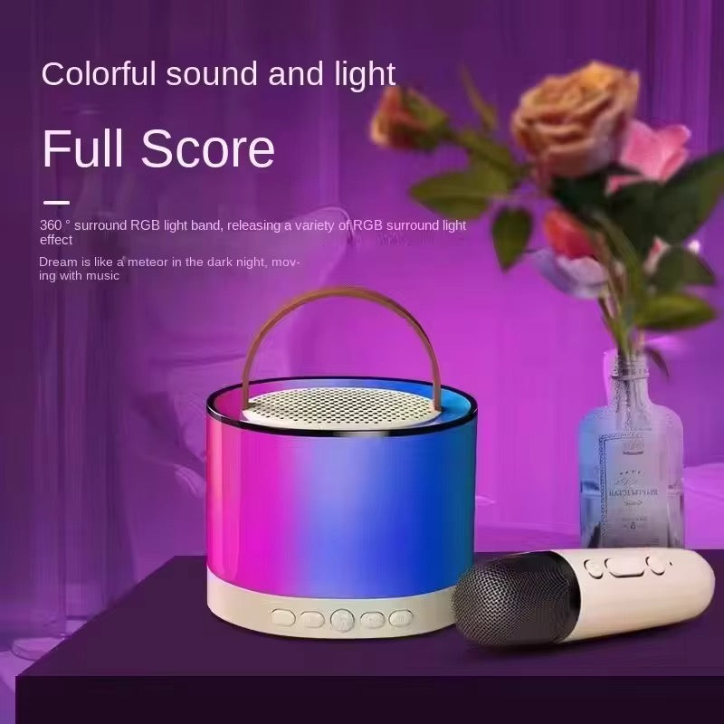 Mini Portable Bluetooth Karaoke Speaker with 2 Wireless Mics and LED Color Lights, Party, Home KTV, Birthday for Girls/Boys Ages 3-12+