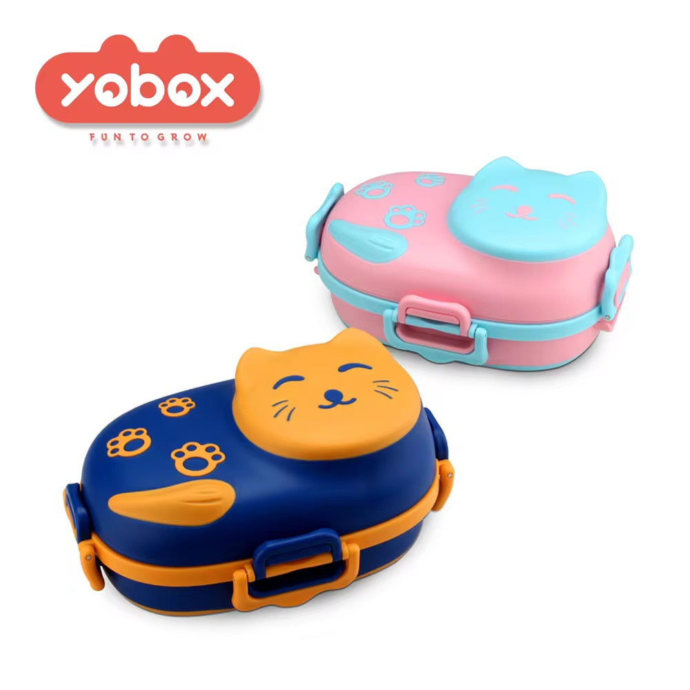 Little cat 3 compartment stainless lunch box with cutlery and lunch bag