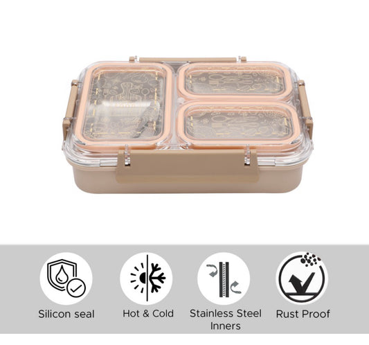3 grid Stainless Steel Insulated  Lunch Box