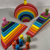 45-Piece Wooden Rainbow Stack Set, 4-in-1 Building Blocks preschoolers Early Development & Activity Toys Montessori Toys for Kids 3, 4, 5, 6 Years and Older Gifts for Boys and Girls