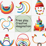 45-Piece Wooden Rainbow Stack Set, 4-in-1 Building Blocks preschoolers Early Development & Activity Toys Montessori Toys for Kids 3, 4, 5, 6 Years and Older Gifts for Boys and Girls