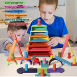 45-Piece Wooden Rainbow Stack Set, 4-in-1 Building Blocks preschoolers Early Development & Activity Toys Montessori Toys for Kids 3, 4, 5, 6 Years and Older Gifts for Boys and Girls