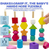 Montessori Wooden Beads Geometric Stacking Blocks Lacing Beads Matching Shape Stacker Montessori Toys for 3 4 5 Year Old Mega Blocks for Toddlers