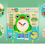 7 in 1 Wooden Calender Clock for Kids - Frog Shaped Preschool Educational Learning Puzzle Toy