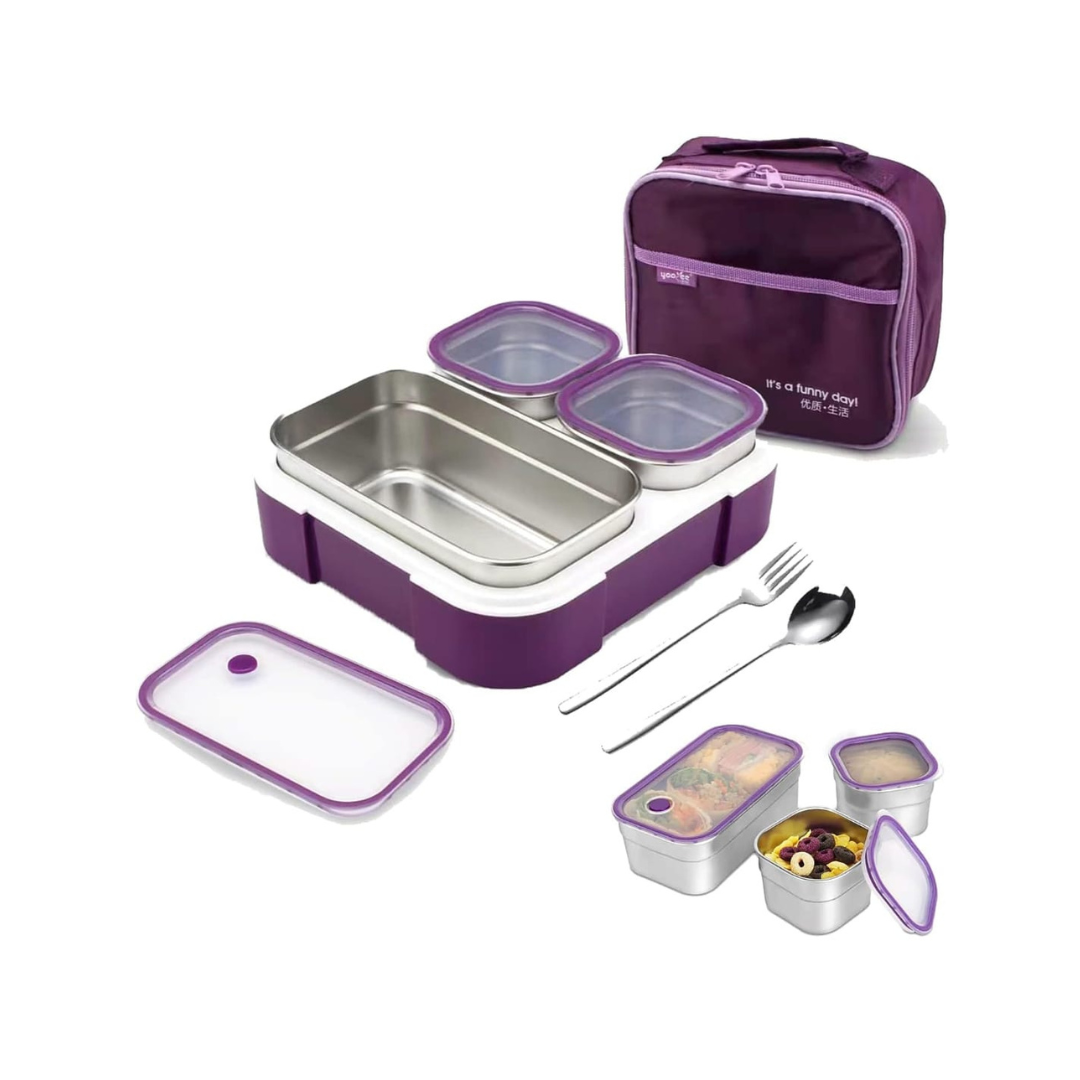 Yoo yee 3 Compartments Stainless Steel bento Lunch Box,with Insulated ...