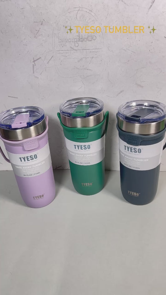 TYESO Vacuum Insulated Water Bottle Large Capacity Stainless Steel Coffee Mug with Straw Lid for Hiking, Travel(710 ml)
