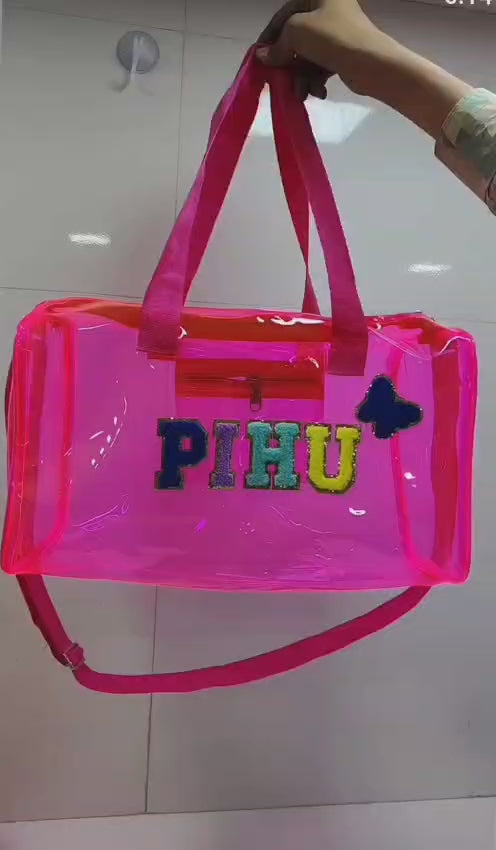 Multipurpose jelly duffel bag with 5 initials( size 15*9*6.5)