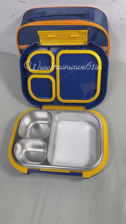 3 grid insulated leak proof lunch box with cutlery & lunch bag
