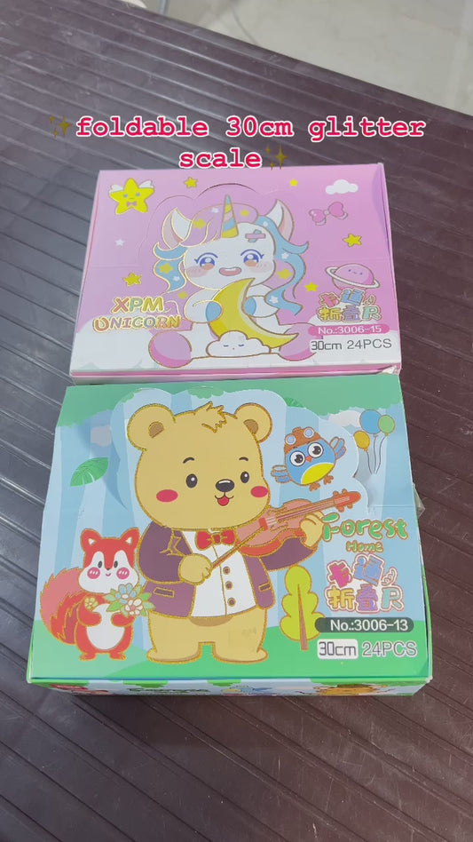 30cm expandable glitter ruler  2 different theme unicorn & jungle